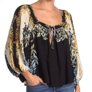 Free People Black Floral Blouse